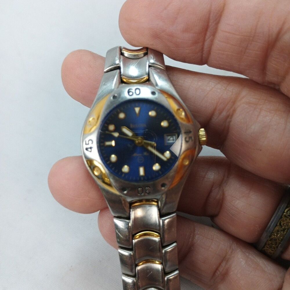 Bulova Marine Star Midnight Blue Unisex 2 Toned Analog Watch + Date Water Resist - Picture 11 of 11
